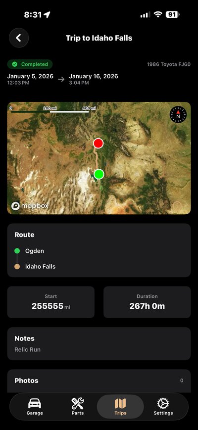 Trip tracking with map
